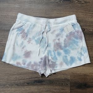 NWT Free People Kelly Washed Tie-Dye Cutoff Fleece Lined Shorts In Ocean